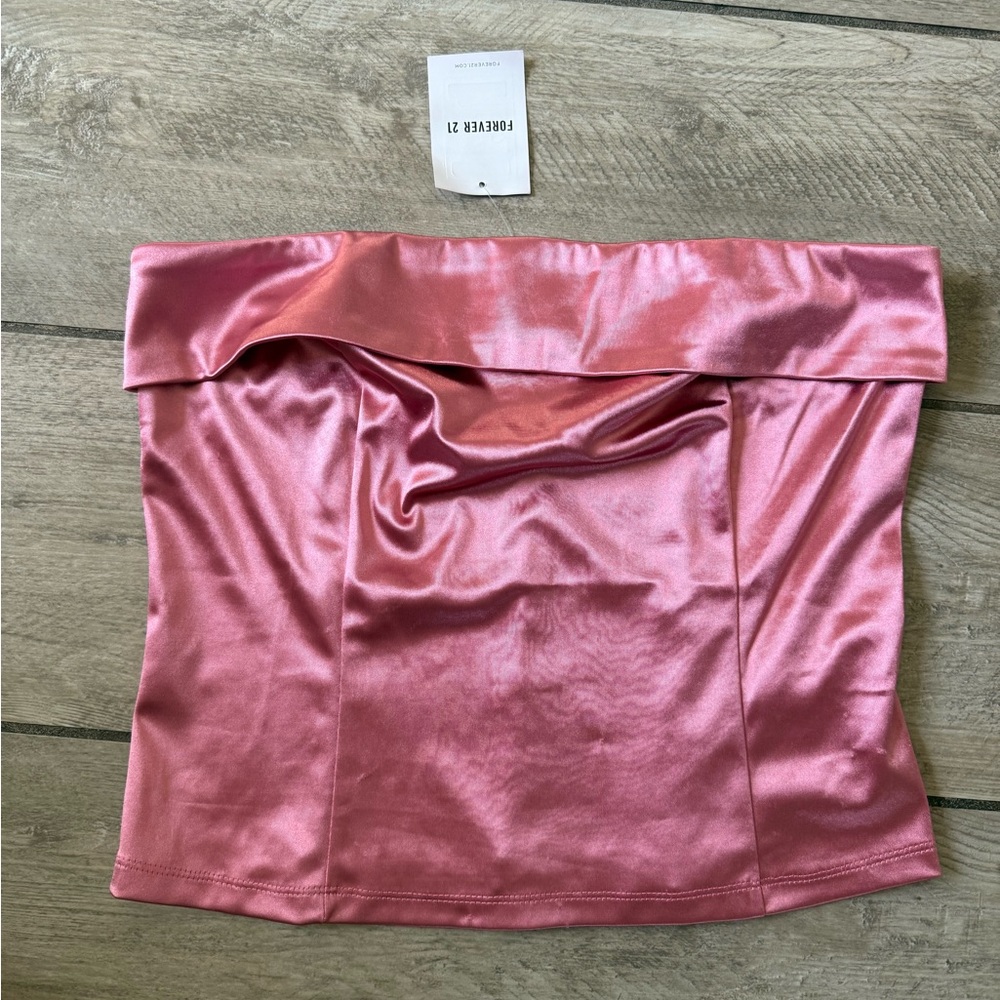 Forever 21 Shiny Rose Pink Fold-Over Tube Top